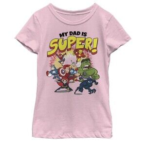 Marvel Little, Big Classic My Dad is Super Girls Short Sleeve Tee Shirt Sz 7-8
